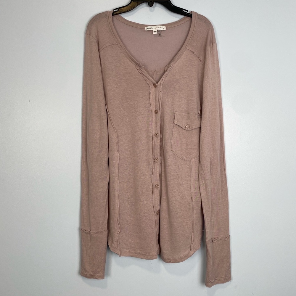 Young Fabulous & Broke YFB Long Sleeve Linen Blend Henley Top Medium M Loungewea